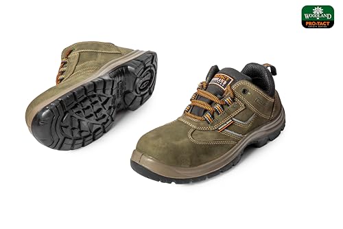 Image of Woodland Thunder Nubuck Leather Safety Shoes for Men | Oil Resistant Safety Shoe with Anti Slip Grip | Lightweight, Antistatic PU Double Density with Composite Toe | Olive Green (7 UK, 41 EU)