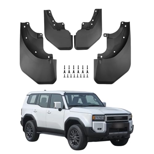 Image of Mud Flaps for 2024 2025 Toyota Prado, 4PCS Black Front & Rear Mud Guards, No Drill Holes, Wheel Lip Molding, Vehicle Specific Fit, Screw-In Installation