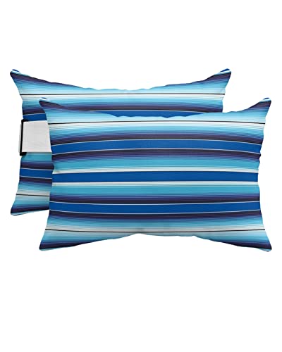 Prime Leader Recliner Head Pillow Lounge Chair Pillows with Insert Colorful Mexico Style Stripes Light Blue Lumbar Pillow with Adjustable Strap Outdoor Waterproof Patio Pillows for Beach Pool, 2 PCS