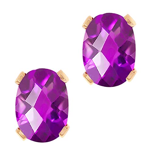 Gem Stone King 1.50 Cttw Oval Checkerboard Shape Purple Amethyst Rose Gold Stud Earrings for Women
