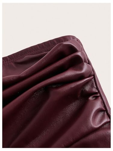 MakeMeChic Women's Leather Tops Strapless Concert Bandeau Crop Tube Tops Ruched Split Club Shirt3