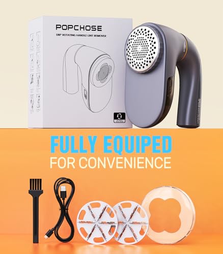 POPCHOSE Fusselrasierer Elektrisch, Fusselentferner Aufladbar für Kleidung, 2000 mAh Fusselrasierer Groß 2 Geschwindigkeiten mit 6 Blättern, Entfussler für Kleidung, Couch