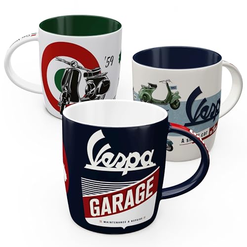 Juego de 3 tazas de café retro Vespa 330 ml cerámica miniatura 1