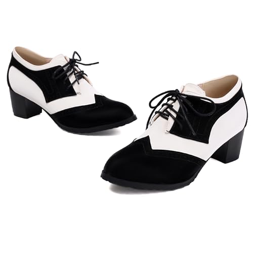 Lace Up Mid Block Heels Round Toe Oxfords Brogue4