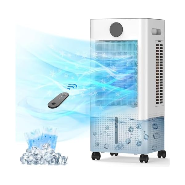 Windowless Portable Air Conditioner, 12H Timer & 2-Gal Tank, 3-IN-1 Portable AC Unit with Remote, 75°Oscillation, 3 Modes & 3 Speeds, Ultra-Quiet 24″ Ventless Swamp Cooler for Room Home Office