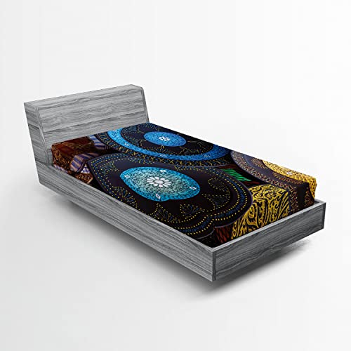 Ambesonne Moroccan 2 Pack Fitted Sheet, Old Touristic Places, Bed Cover All-Round Elastic Deep Pockets 2 Pieces, Package Contains 2 Twin Size Fitted Sheets, Blue Burgundy