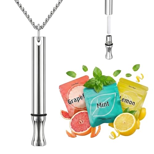 VOLRANDO Breathing Necklace to Quit Smoking, Breathe Necklace with Filter to Quit Smoking and Vape, Breathe Free Necklaces with 3 Flavors Swaps for Anxiety Quit Vapingtools for Men Women, Silver