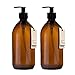 Kuishi Amber Brown Glass Pump Bottle Dispenser, Refillable Amber Glass Soap Dispenser Bottle with Black Plastic Pump for Reducing Plastic Waste (BPA-Free) (500ml x 2)