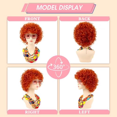 Image of Women Roper Curly Orange Red Cosplay Wig with Necklace Earrings and Sunglasses for Women Hallween Costume Wig