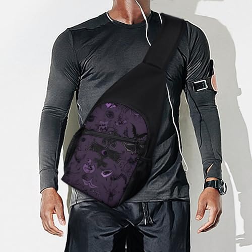 Mochila tipo sling negra púrpura casual para viaje y senderismo miniatura 7