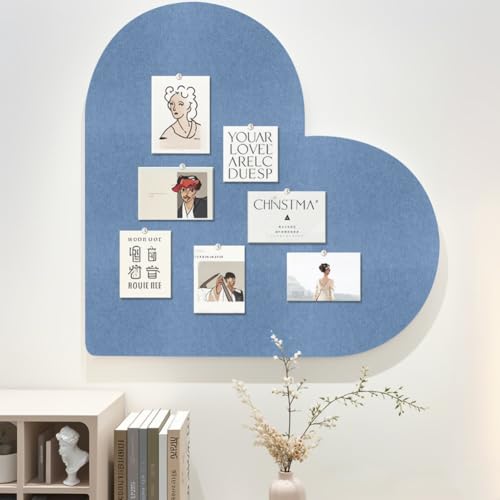 Heart-Shaped Felt Letter Board,Felt Memo Bulletin Panels,Wall Mounted Cork Board for Office Classroom Memory for Jewelry Organizer Wedding Decor (Blue)