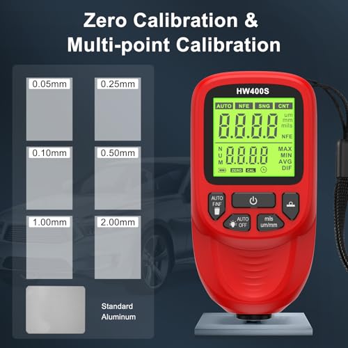 Medidor de Espesor de Pintura, Calibrador de Recubrimientos con Hoja de Calibración y Manual, Pantalla LED de Alta Definición para Medir Espesor de Recubrimientos Metálicos (Rojo) miniatura 5