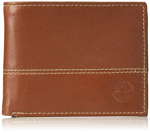Timberland Men's Hunter Leather Passcase Wallet Trifold Wallet Hybrid, Cognac