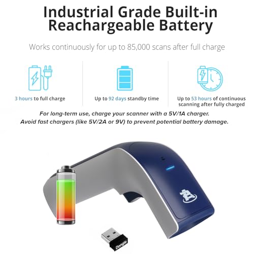 ScanAvenger Wireless Portable 1D with Stand Bluetooth Barcode Scanner: Hand Scanner 3-in-1, Cordless, Rechargeable Scan Gun for Inventory - USB Barcode Reader (1D Only with Next Gen Stand) by ScanAvenger - Image 5