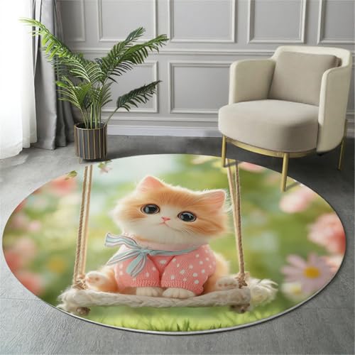 Tapis rond de chat mignon doux antidérapant lavable de 200 cm