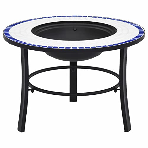 Sufrk Brasero de mosaico azul y blanco, 68 cm, de cerámica, brasero de exterior, brasero de jardín, fuego para camping, calefacción terraza de camping