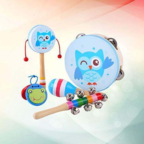 Toyvian Conjunto de Brinquedos de Instrumentos de Madeira Bebê Mão Tambor Sinos de Mão Tambor Chocal