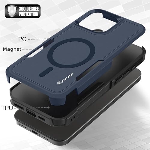 Image of KARWAN Tough Shockproof Back Case Cover Compatible with iPhone 16 Pro Max,Dual Layer Armor Protection with Matt Finish, Heavy Duty Rugged Cover with Magnetic MagEase Wireless Charging (Blue)