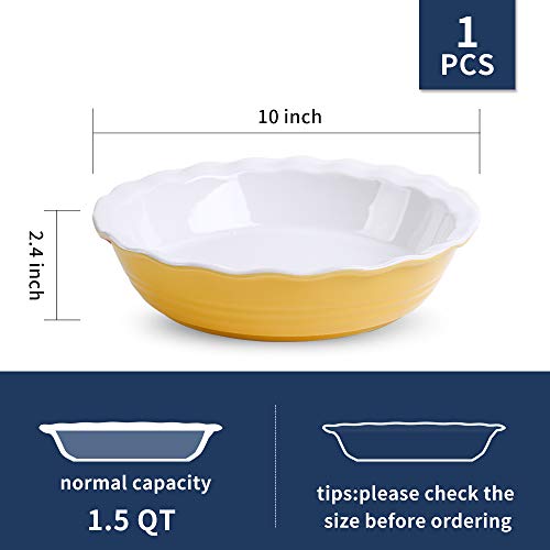 Koov Ceramic Pie Pan, 10 Inches Pie Dish, Pie Plate For Dessert Kitchen, Round Baking Dish For Dinner, Wave Series (Yellow) #TOP2