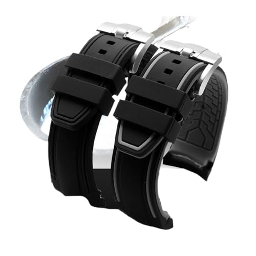 Bracelet caoutchouc silicone pliable 23mm 24mm anti irritation montre - 2