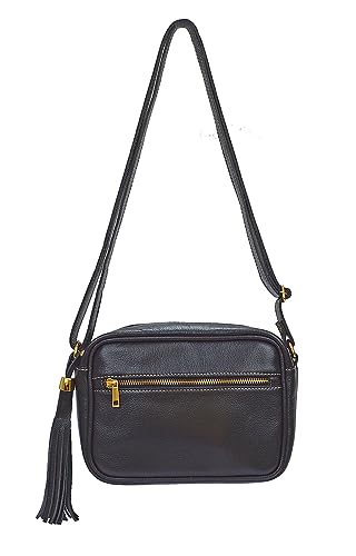 Bolsa Pequena Feminina Transversal Tiracolo em Couro Legítimo (Preta)