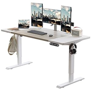 Electric Height Adjustable Standing Desk, 63x 30 Inches Stand Up Desk Workstation, Splice Board Home Office Computer Standing Table Ergonomic Desk (White+ Oak, 63×30”)