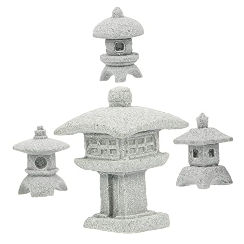 Outanaya 4Pcs Miniature Pagoda Stone Statue Set for Fairy Garden Moss Zen Garden Mini Ornaments Bonsai Figurine Pagoda Decoration