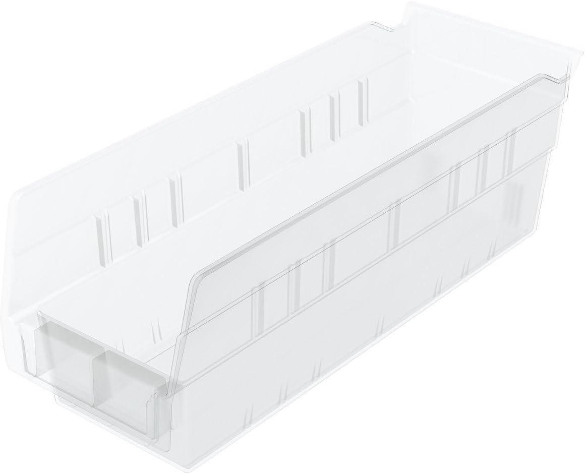 Akro-Mils 30120 Plastic Shelf Bins, Heavy Duty Storage Bins for Garage, Closet, and Drawer Organization, 12-Inch x 4-Inch x 4-Inch, Clear, 24-Pack