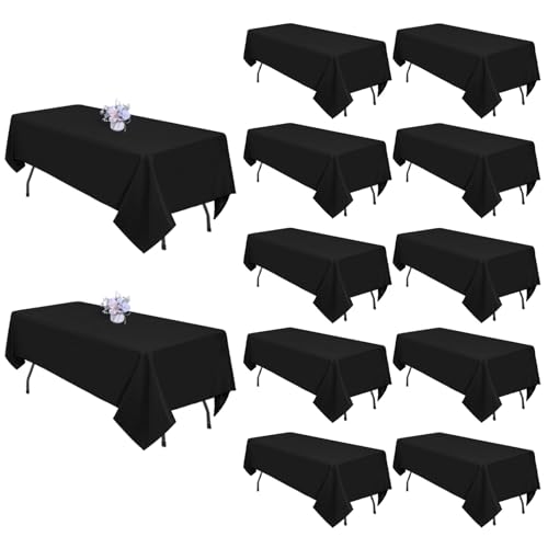 pepmily 12 Pack Black Tablecloths 60x102 Inch Table Cloths for 6 Foot Rectangle Tables, Wrinkle Resistant Washable Rectangular Fabric Table Cover for Dining Wedding Banquet Camping Party