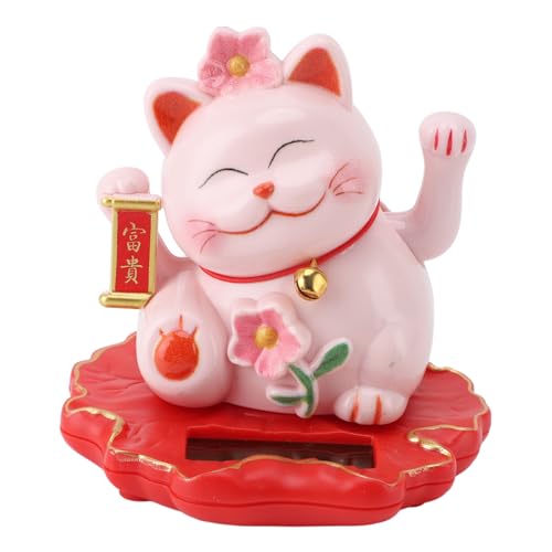 Asixxsix Solar Waving Cat, Lucky Cat Waving Arm Solar Powered, Good Luck Wealth Welcoming Cats Home Display Car Decor, Good Luck Fortune Cat, Solar Fortune Cat Statue