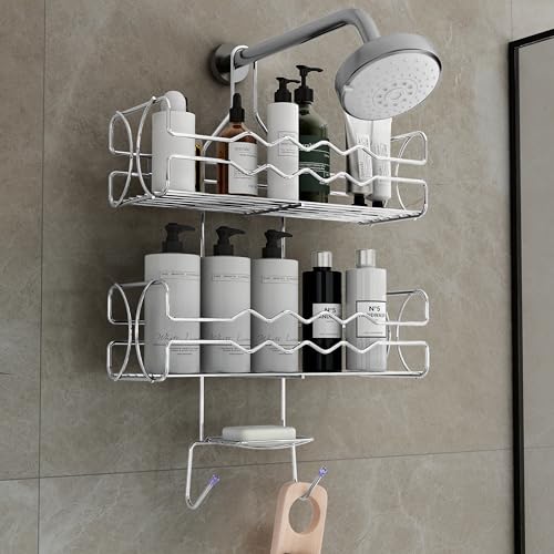 Image of Plantex Self Adhesive Bathroom Shelf for Wall /Stainless Steel 5in1 Multipurpose Bathroom Shelf and Rack /Shower Caddy /Bathroom Storage Shelf /Soap Holder /Bathroom Accessories for Home (Chrome)