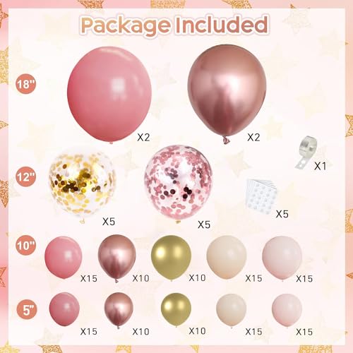 Image of Blush Pink Metallic Gold Confetti Balloon Arch Kit 144 Pcs
