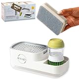 MEJIDOOS Dispensador de jabon Cocina 3 en 1 Dispensador jabon Cocina Estropajo y Cepillo Platos, Dispensador lavavajillas Cocina y Cepillo friegaplatos, Dosificador Jabon Cocina, Soap Dispenser.