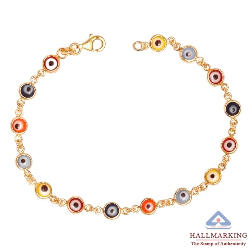 Image of TRUESILVER ACPL 925 Sterling Silver 14K Gold Plated Protection Bracelet Jewelry Mixed Colorful Mini Turkish Evil Eye Bracelet for Women 7.25 Inches