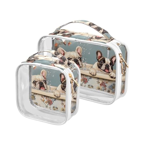 sanluoli Paquete de 2 bolsas de viaje transparentes con diseño de bulldog francés, diseño de perros bulldog francés, bolsa de viaje reutilizable aprobada por la TSA, kit de afeitado para hombre