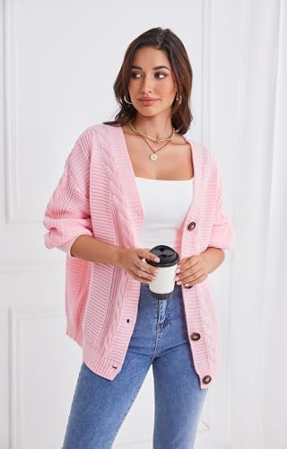 Image of Sunfaynis Women's Oversized Cable Knit Sweaters Long Sleeve Open Front Button Down Chunky Cardigan Sweaters