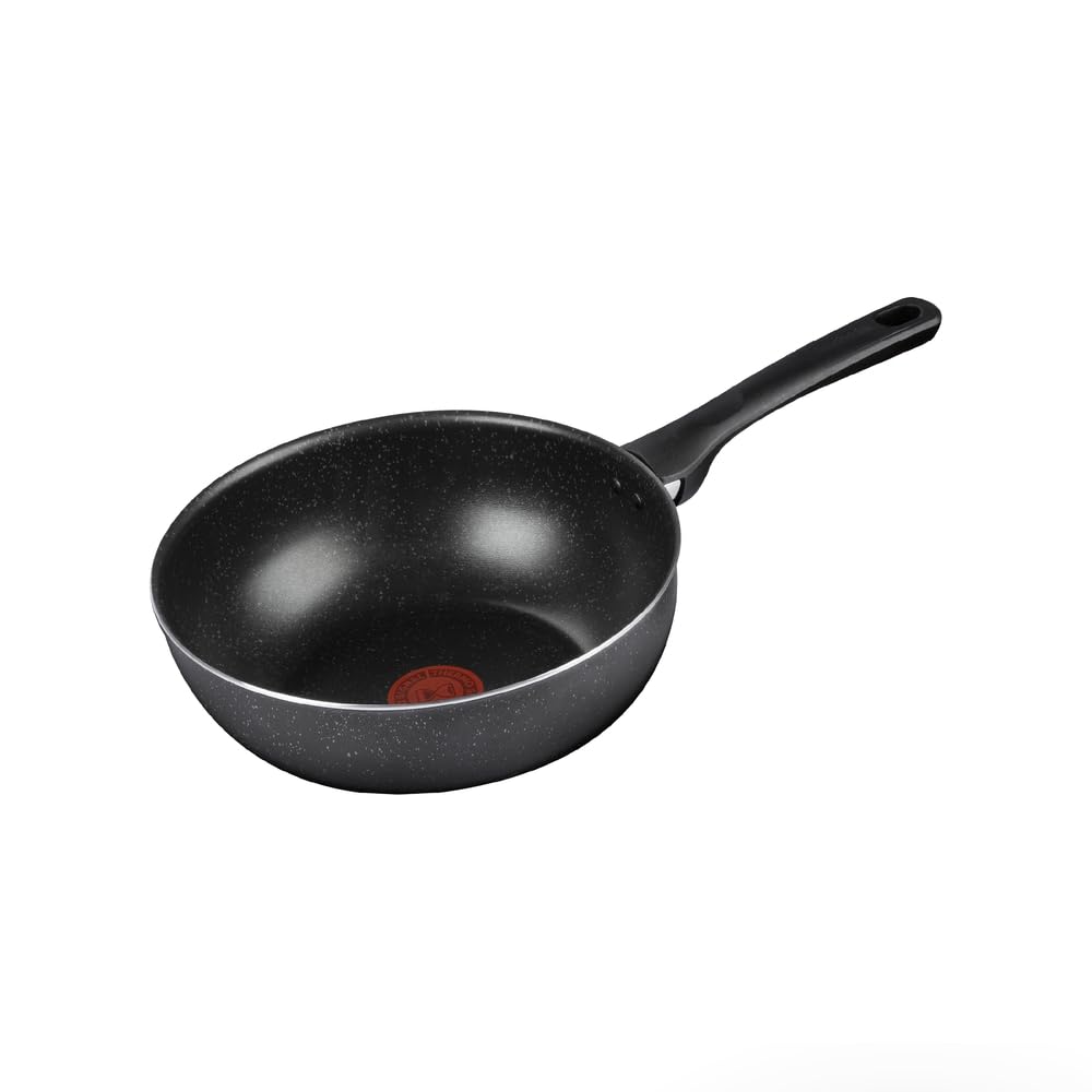 Frigideira Wok Rochedo Stone Pro 25cm Preto com Efeito Pedra e Antiaderente Minerium, Alta Resistência e Durabilidade, Cabos Ergonômicos e Base Limpa Fácil