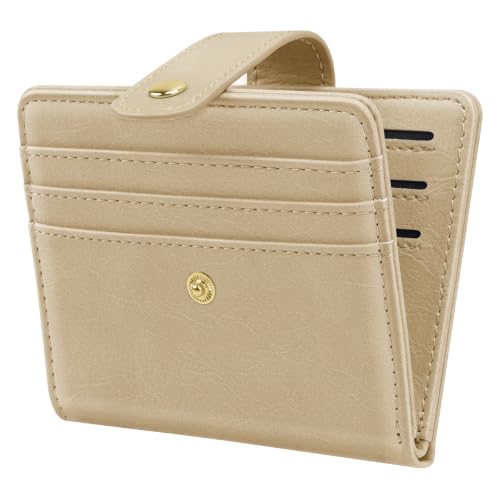Image of Small Wallets for Women Slim Minimalist Bifold Credit Card Holder | Compact Zipper Coin Purse for Ladies RFID Blocking Mini Travel PU Leather Card Case Gifts for Mom, Khaki