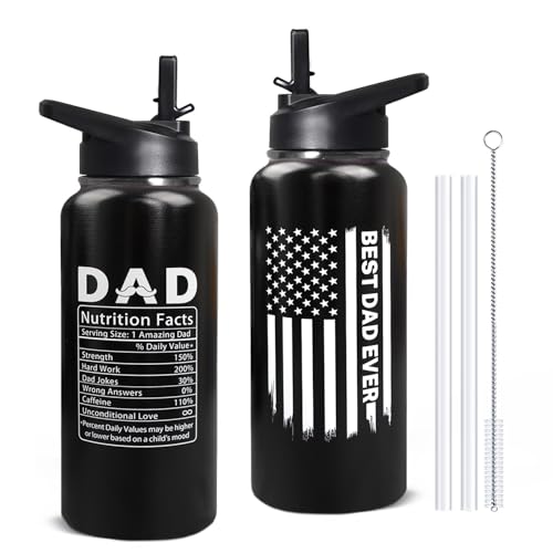 TWBDMKC 32oz Dad Stainless Insulated Aater Water Bottle with Straw,Dad Gym Hiking Sports Coffee Mug Cup Water Bottles,Fathers Day Gift For Dad From Gaughter, Son