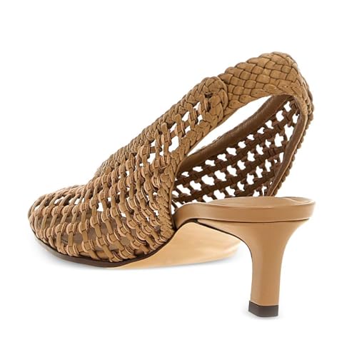 Women's Woven Slingback Pumps Kitten Heel Fishnet Round Toe Sandals Brown Weave Breathable Dress Sandals For Office Wedding2