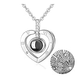 M MOOHAM Heart Projection Necklace - 100 Languages I Love You Necklace Valentine's Day for Women Girls Memory Love Heart Necklace Nanotechnology Onyx Pendant Jewelry Necklace Best Gift for Her