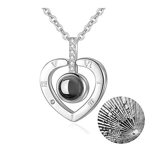 M MOOHAM Heart Projection Necklace - 100 Languages I Love You Necklace Valentine's Day for Women Girls Memory Love Heart Necklace Nanotechnology Onyx Pendant Jewelry Necklace Best Gift for Her