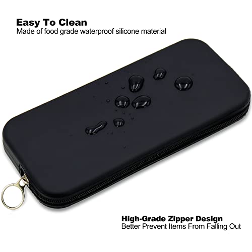 Image of ozner Large Travel Makeup Brush Holder, Silicone Makeup Brush Holder Zipper Bag, Toiletry Storage Box, Soft and Smooth Travel Makeup Tool Organizer(Black), Black, Fashionable Cosmetic Brush Bag