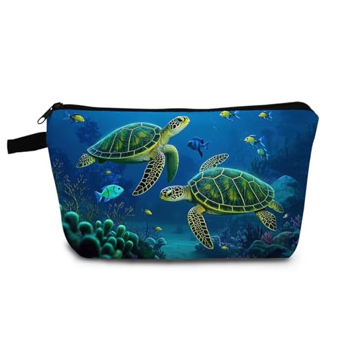 YULUENZE Underwater Sea Turtle Print Small Cosmetic Bag
