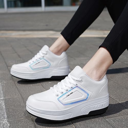 Kids Roller Shoes Boy Girl Sneakers,Diamond Street Skateboarding Shoe Parkour Shoes with 2-Wheels Unisex Retractable Skating Shoes for Children's Park Sports Walking2