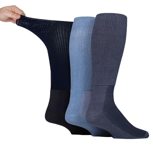 IOMI Knee High Diabetic 3 Pack Bamboo Non Elastic Socks for Swollen Feet | Long Extra Wide Non-Binding Soft Top Socks