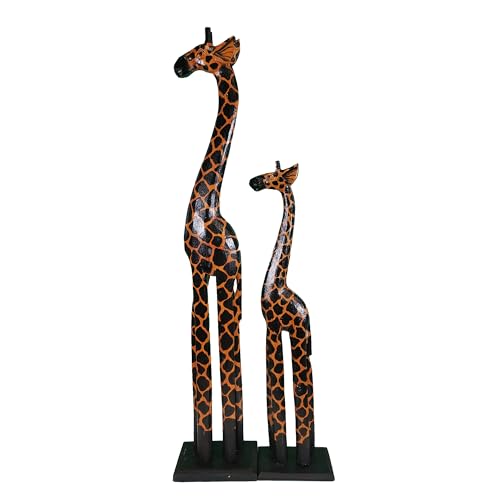 Albesia Native Wood Tall Hand-crafted Giraffe Statues Striking Designs and
