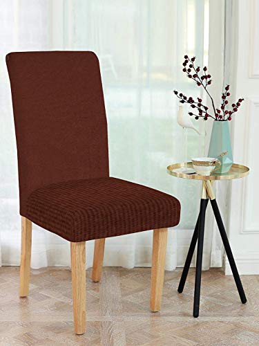 Image of Cortina Dining Chair Slipcovers | Protection Chair Covers | Plain, Removable, Washable | Universal Fit Super Soft Stretchy Polyester Spandex Fabric | Hotel, Marriage, Wedding | Pack of 6, Brown