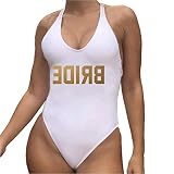 White Gold Bride One Piece Swimsuit Front & Back