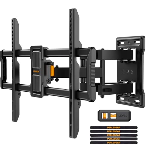 PERLEGEAR Soporte TV Pared Movimiento Completo para Pantallas Planas y Curvas de 42-84 Pulgadas, Soporte TV con Giro, Inclinación sin Herramientas, MAX VESA 600x400mm hasta 60kg, PGLF12-E